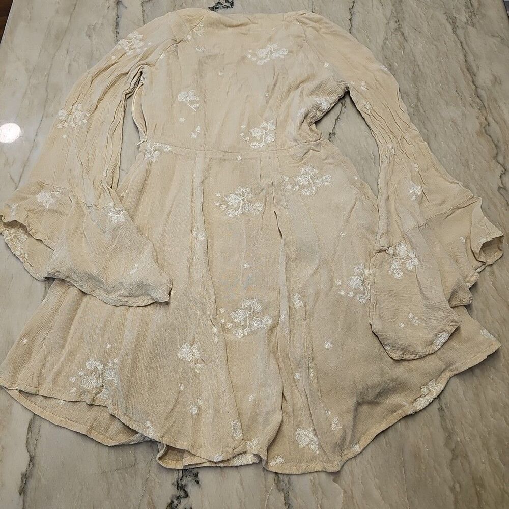 Free People Dress Size 0 Almond Jasmine Embroidered Kimono Fit Flare OB456149 - Picture 8 of 14